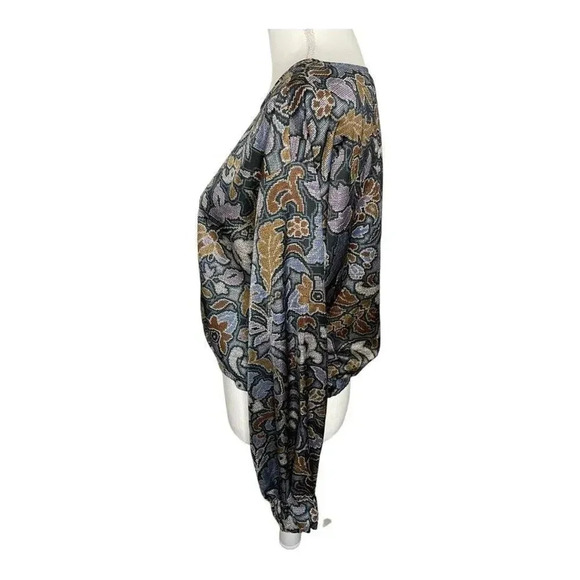 Ann Taylor Women’s Small Floral Gathered Waist Cropped Long Sleeved Top - Picture 2 of 4